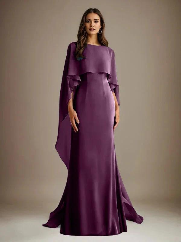 Sheath/Column Boatneck Floor-Length Chiffon Mother of the Bride Dress With Cascading Ruffles by Dreamylily