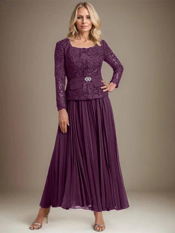 A-line Square Ankle-Length Chiffon Mother of the Bride Dress With Pleated by Dreamylily