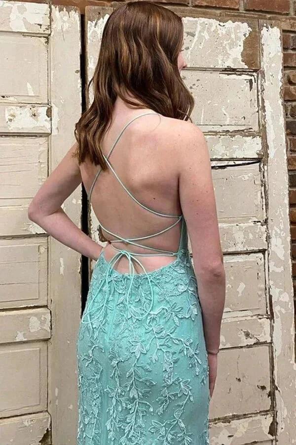 Green Tulle Mermaid Scoop Neck Lace Up Prom Dresses Evening Dresses PSK438 by pgmdress