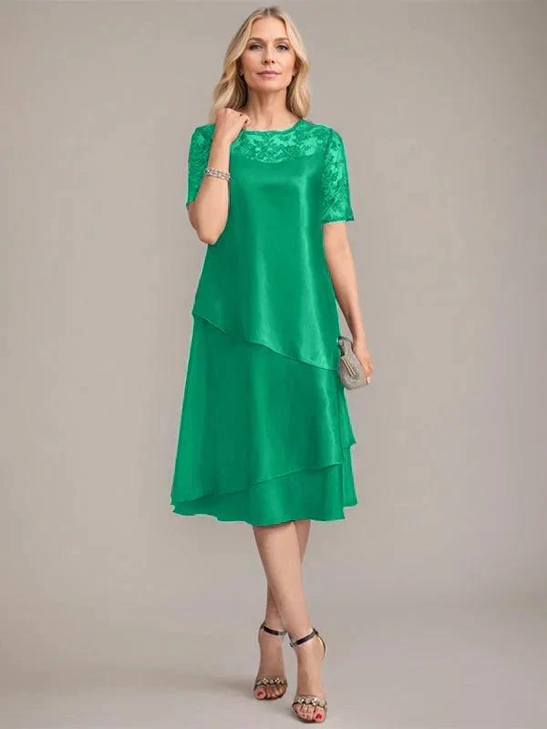 A-Line Scoop Knee-Length Mother of the Bride Dress With Applique &amp; Sequins by Dreamylily