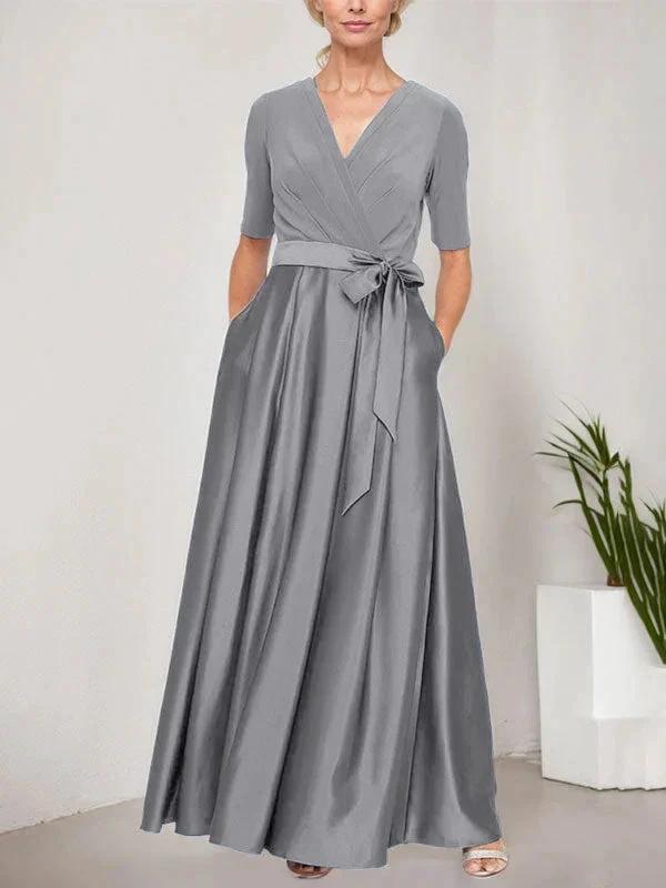 Surplice Neckline Ballgown with Full Satin Skirt &amp; Jersey Bodice by Dreamylily