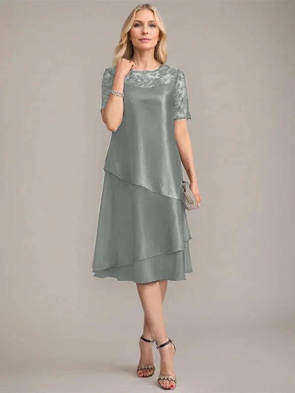 A-Line Scoop Knee-Length Mother of the Bride Dress With Applique &amp; Sequins by Dreamylily