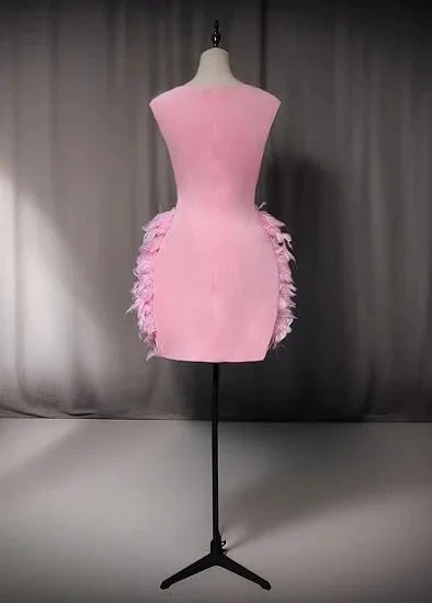 Luxury Pink Feather Homecoming Dress Birthday Dress Wedding Party Dress Y2639 by simplepromdress