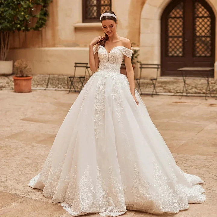 HERBURNL Princess Custom Made Gorgeous Wedding Dresses Sexy Off The Shoulder Lace Appliques Elegant Bridal Robe De Mariée by payinti