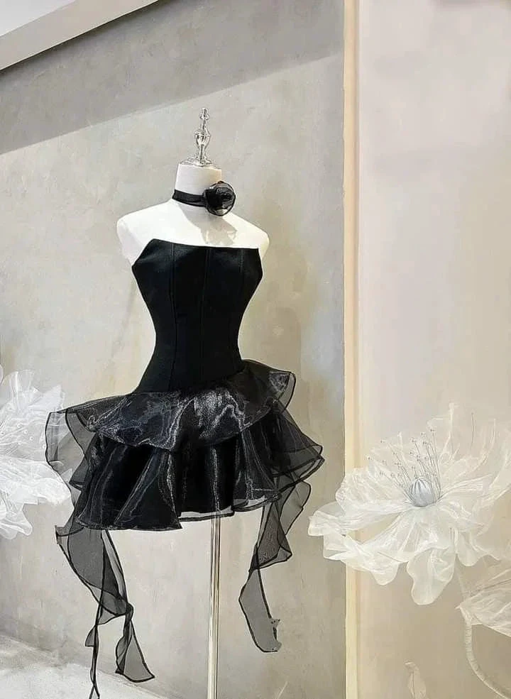 Black Strapless Homecoming Dress Cocktail Dress Y2689 by simplepromdress