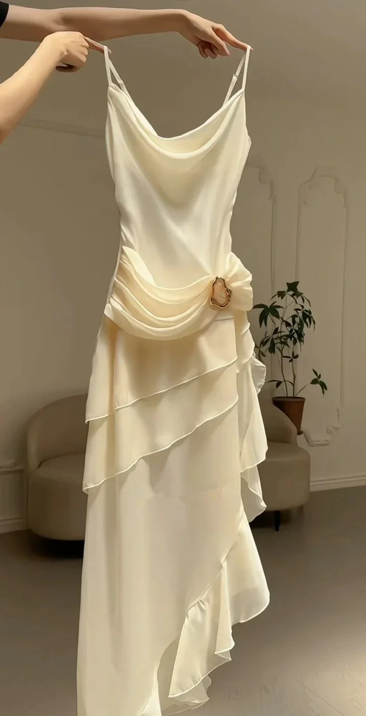 Elegant White Chiffon Mermaid Evening Dress Long Layered Prom Dress Y7716 by simplepromdress