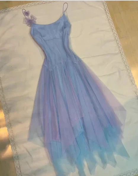 Lilac Tulle A Line Party Dress Straps Homecoming Dress With Flowers Y8143 by simplepromdress