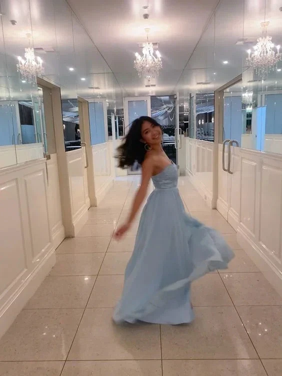 Charming Blue A-line Evening Dress Blue Formal Gown Y6533 by simplepromdress