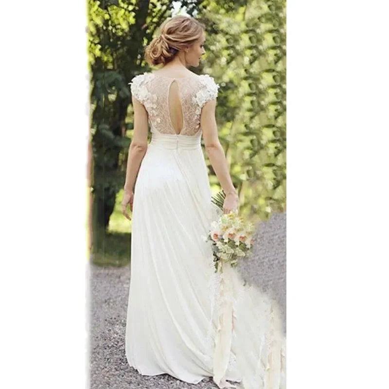 Haute Couture White 3D Appliques Bride Dress Deep V-Neck Backless Satin Sweep Train A-LINE Bespoke Wedding Dress by payinti