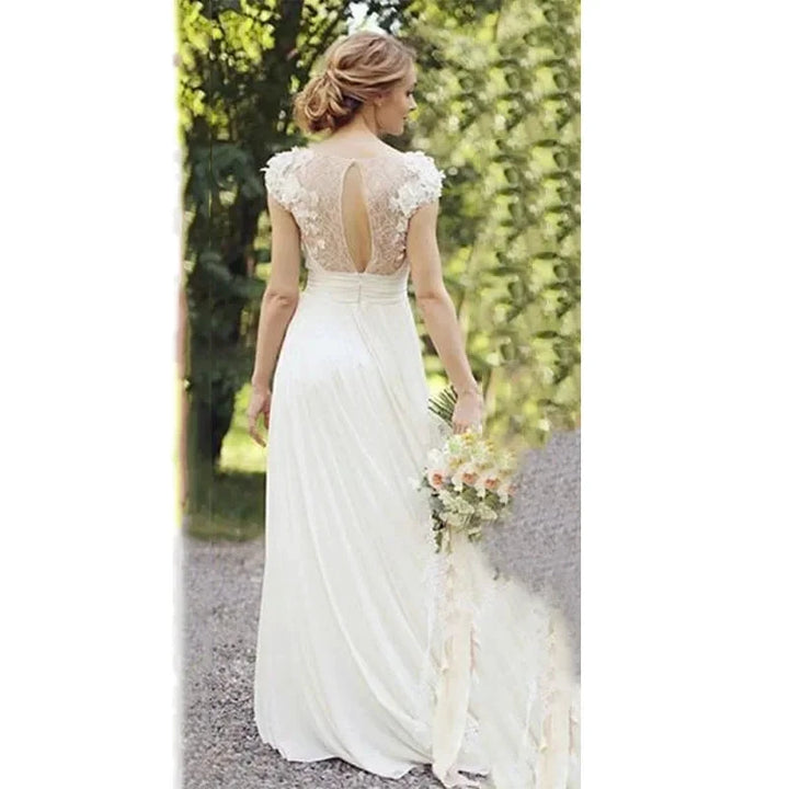 Haute Couture White 3D Appliques Bride Dress Deep V-Neck Backless Satin Sweep Train A-LINE Bespoke Wedding Dress by payinti