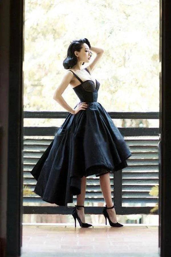 High Low Black Dress Vintage Homecoming Dresses Short Prom Dress PD387 by pgmdress