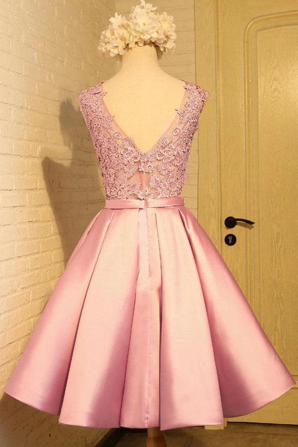 Homecoming Dress Appliques Bowknot Satin Short Prom Dress Party Dress PD454 by pgmdress