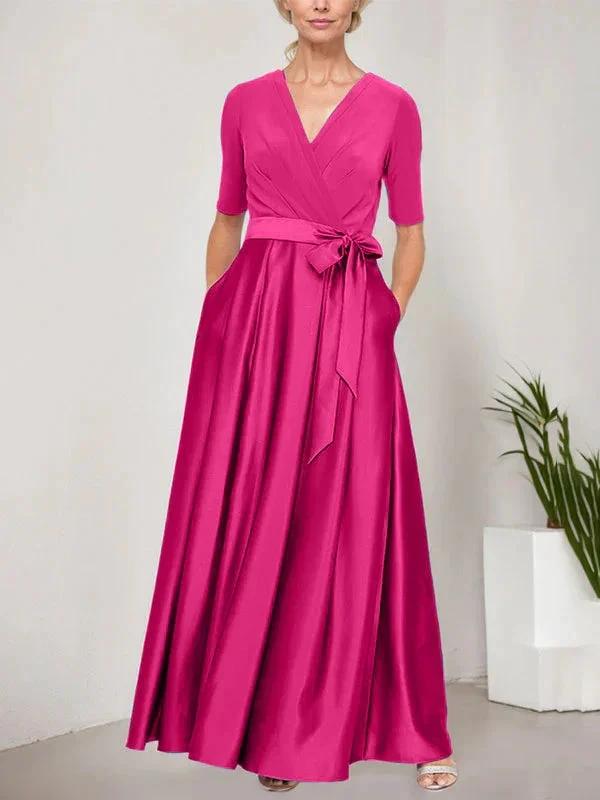 Surplice Neckline Ballgown with Full Satin Skirt &amp; Jersey Bodice by Dreamylily
