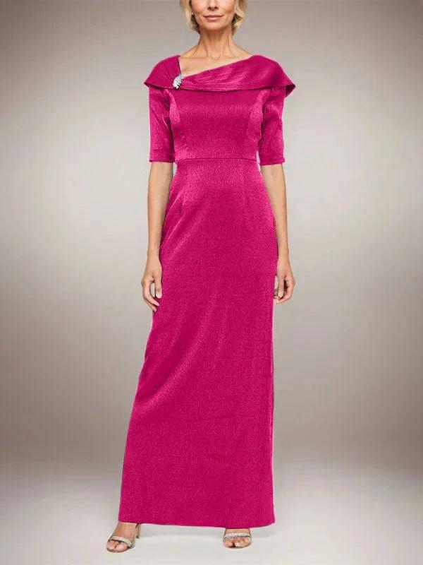 Long Shimmer Column Dress with Foldover Cuff L-Neckline and Elbow Sleeves by Dreamylily