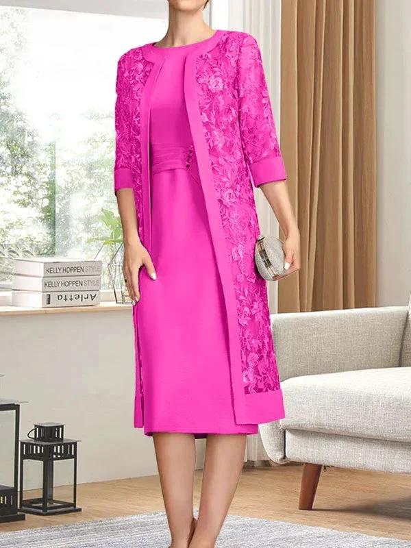 Sheath/Column Scoop Knee-Length Chiffon Mother of the Bride Dress With Pleated Sequins by Dreamylily