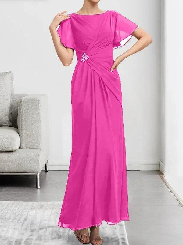 A-line Scoop Ankle-Length Chiffon Mother of the Bride Dress With Beading Pleated by Dreamylily