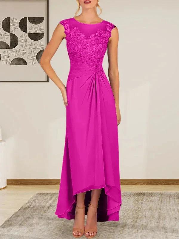 Champagne A-Line Scoop Lace Chiffon Dress by Dreamylily