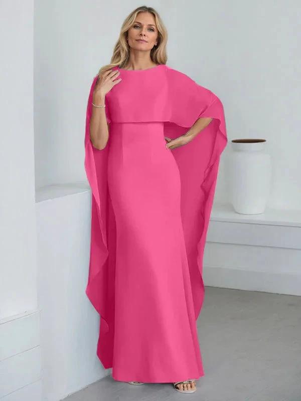 Sheath Scoop Floor-Length Chiffon Mother of the Bride Dress With Cascading Ruffles by Dreamylily