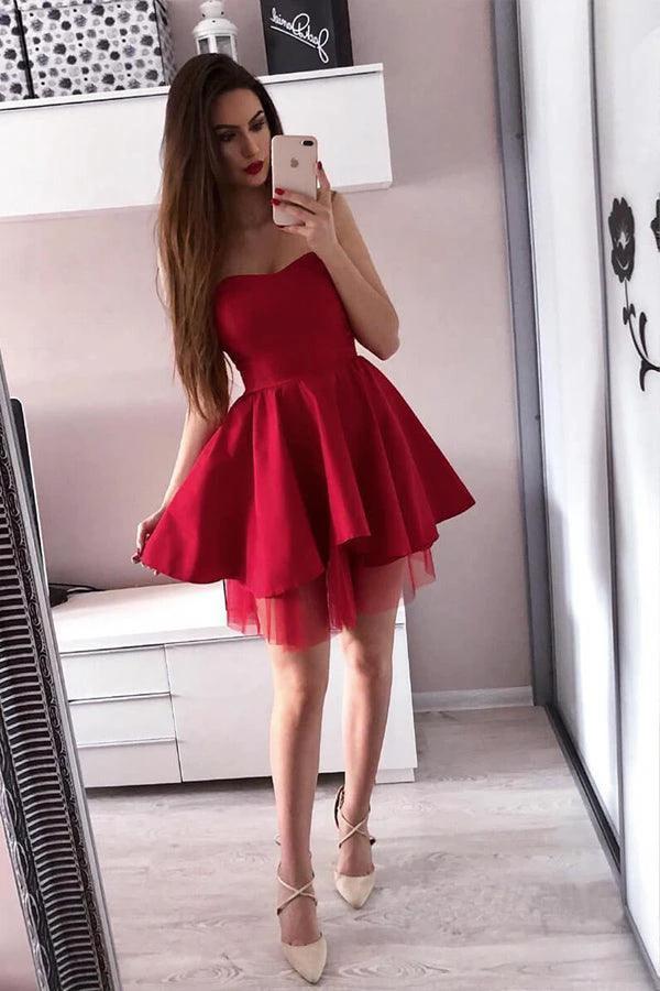 A-line Pink Sweetheart Satin Homecoming Dresses PD244 by pgmdress