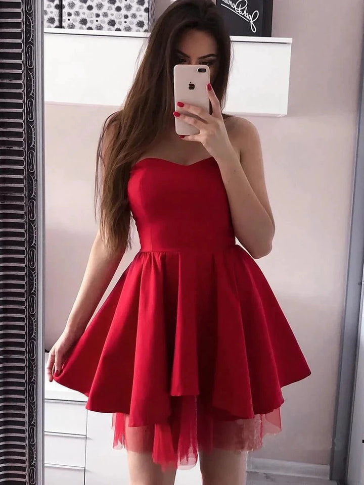 A-line Pink Sweetheart Satin Homecoming Dresses PD244 by pgmdress