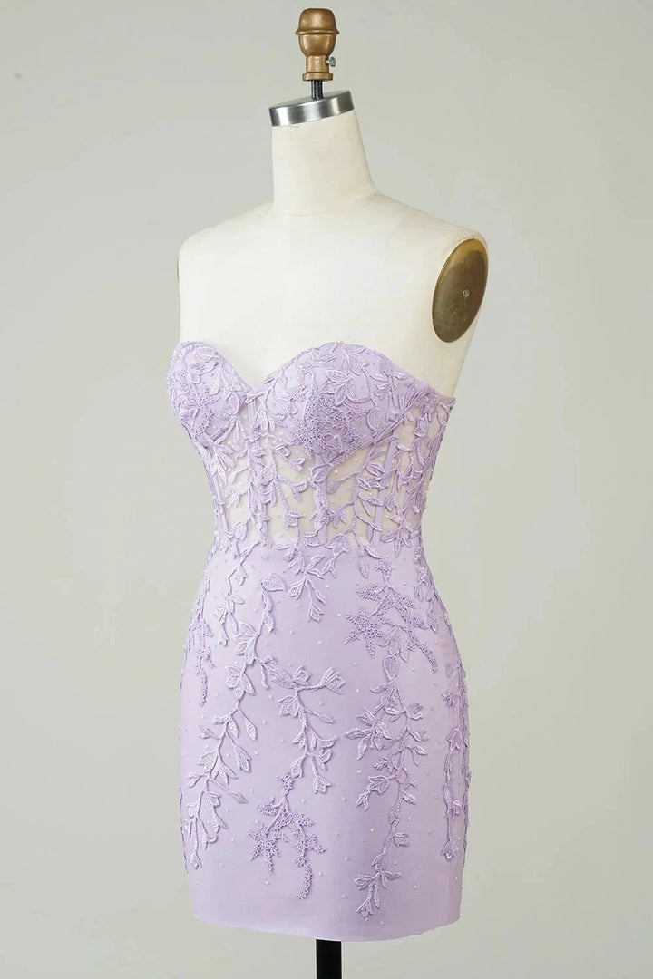 Bodycon Light Green Sweetheart Corset Short Homecoming Dress with Appliques by WEDTREND