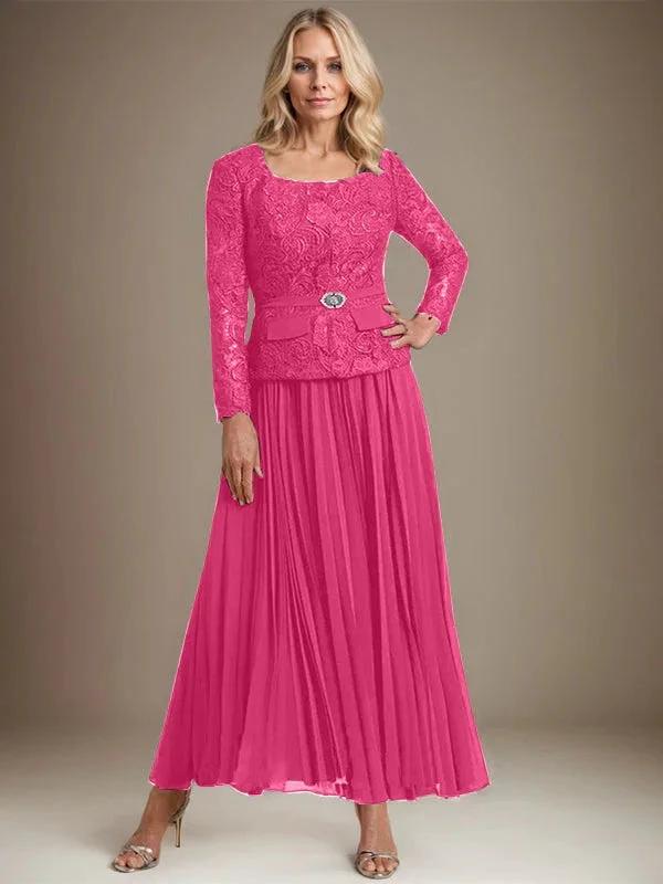 A-line Square Ankle-Length Chiffon Mother of the Bride Dress With Pleated by Dreamylily