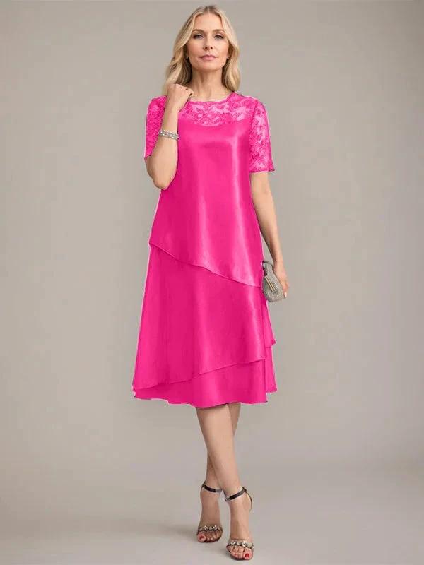 A-Line Scoop Knee-Length Mother of the Bride Dress With Applique &amp; Sequins by Dreamylily