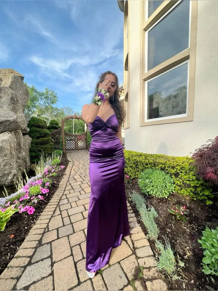 Classy Purple Sweetheart Neck Sheath Satin Long Prom Evening Dress Y7908 by simplepromdress