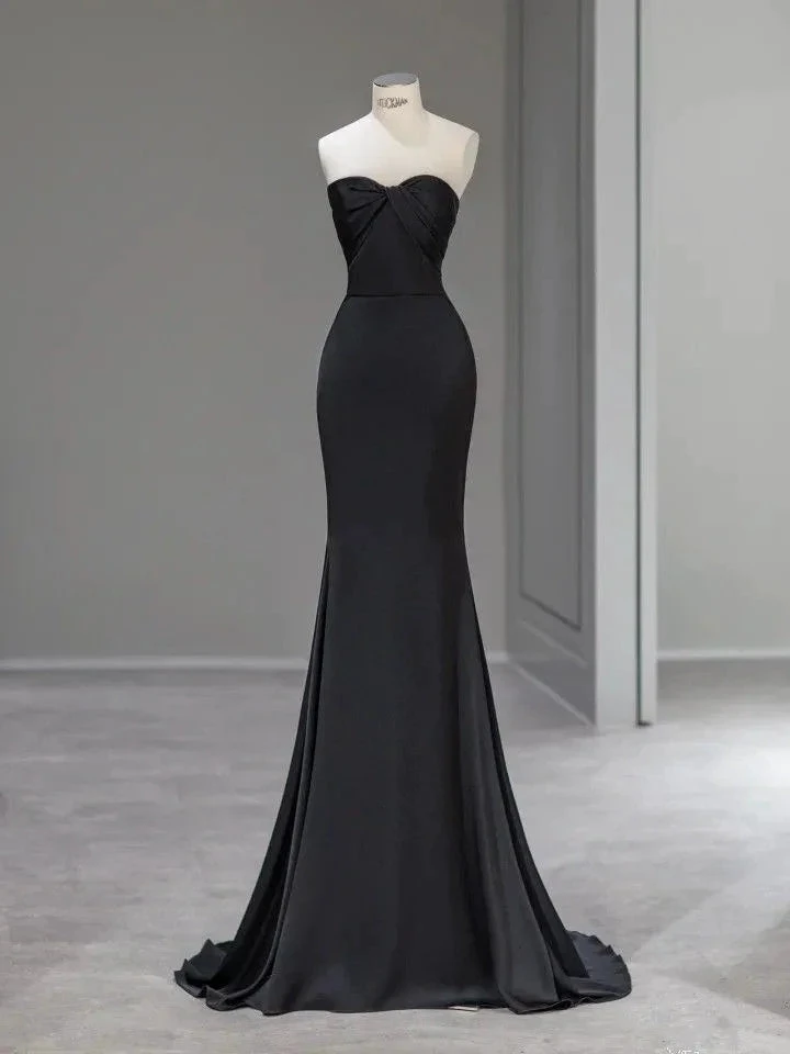 Elegant black strapless evening gown displayed on mannequin at ZAPDRESS