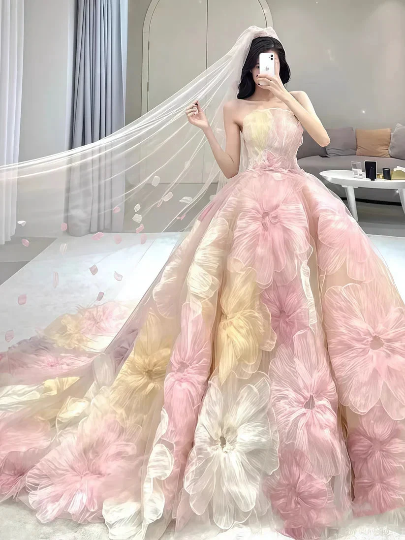 Dream Princess Floral Ball Gown, Strapless A-line Evening Prom Dress,Wedding Dress Y8289 by simplepromdress