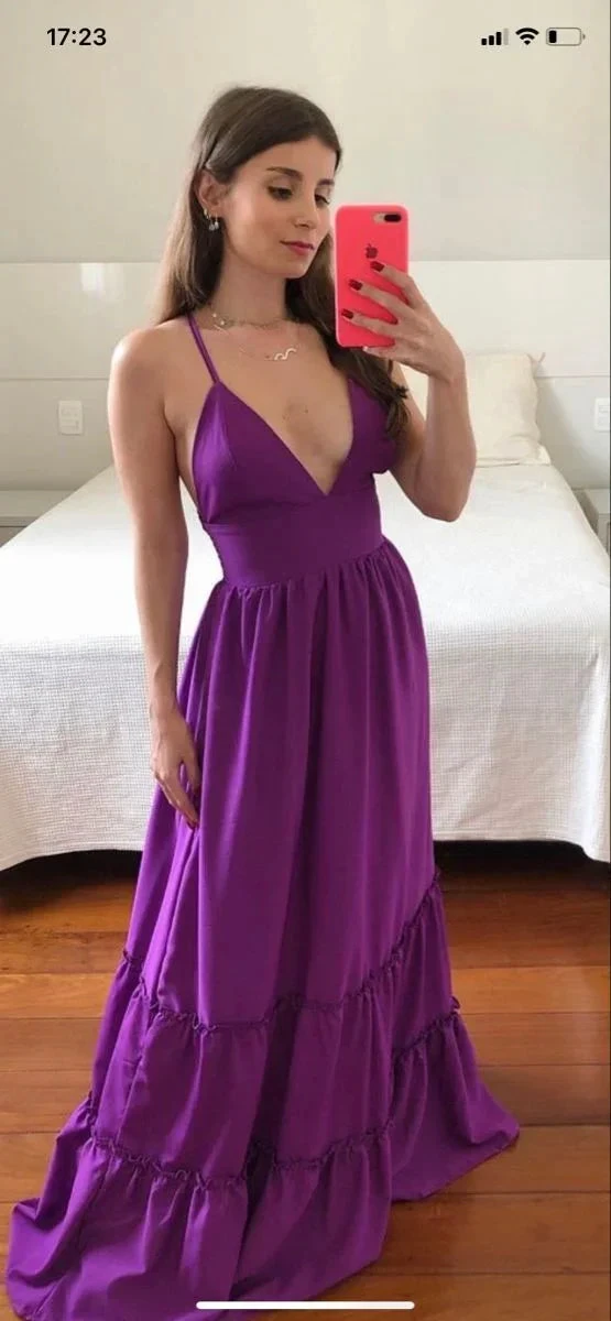 Purple Spaghetti Straps V Neck Prom Dress,Simple Purple Evening Dress Y2349 by simplepromdress
