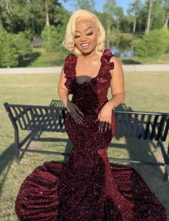 Burgundy Sequins Mermaid Long Prom Dress Burgundy Evening Dress Y6507 by simplepromdress