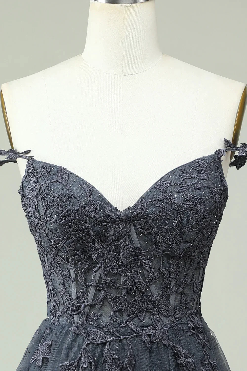 Cute A Line Spaghetti Straps Grey Short Homecoming Dress with Appliques Y2397 by simplepromdress