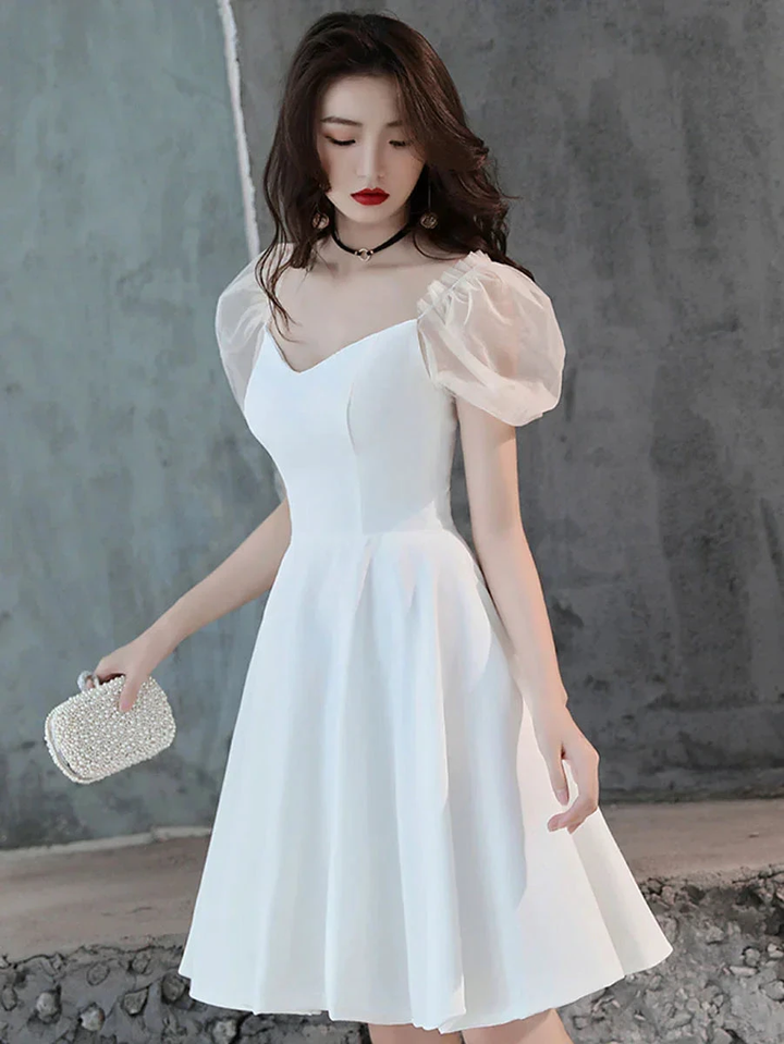 White Satin Short Prom Dress White Homecoming Dress Y2423 by simplepromdress