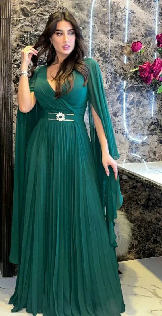 Green A-line V Neck Prom Dress Green Evening Dress Reception Dress Y6276 by simplepromdress