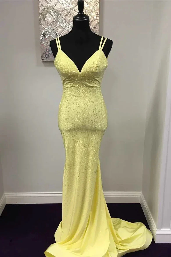 Mermaid Yellow Long Prom Dresses Backless Yellow Prom Dresses Formal Evening Dresses Y1562 by simplepromdress