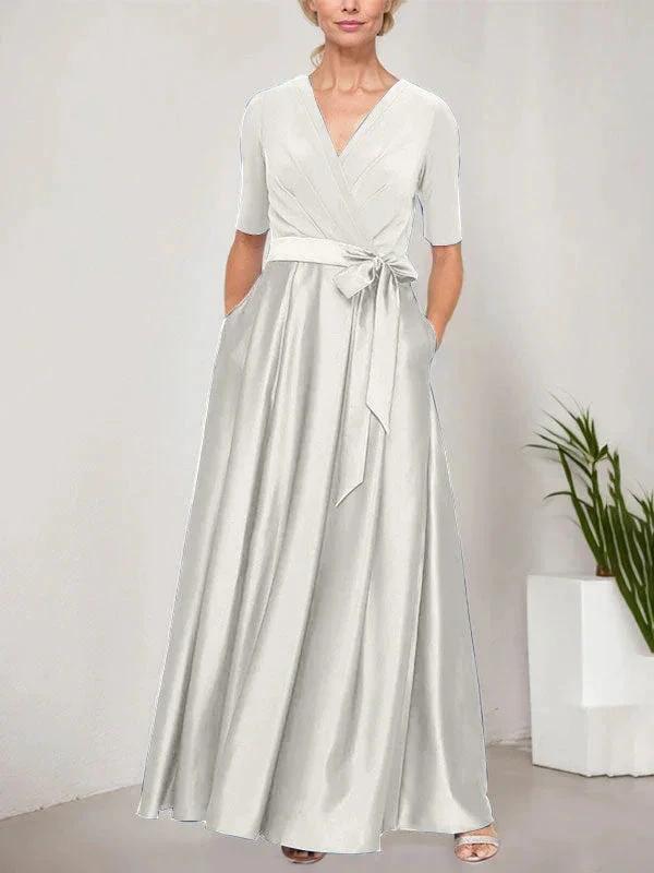 Surplice Neckline Ballgown with Full Satin Skirt &amp; Jersey Bodice by Dreamylily