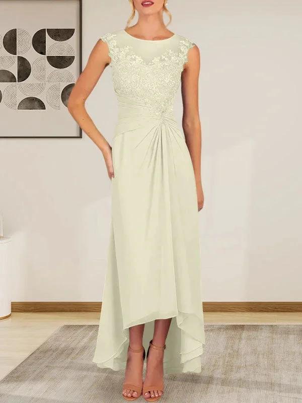 Champagne A-Line Scoop Lace Chiffon Dress by Dreamylily