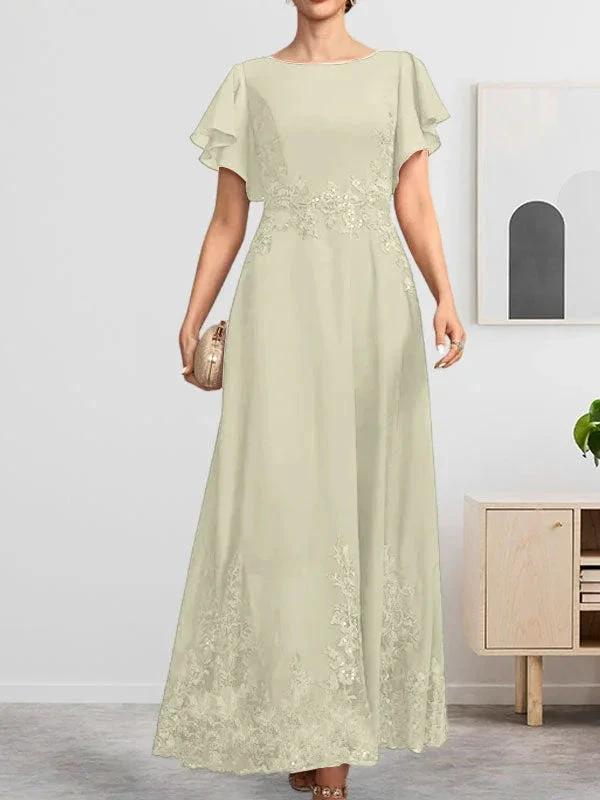A-line Scoop Ankle-Length Lace Chiffon Mother of the Bride Dress With Sequins by Dreamylily