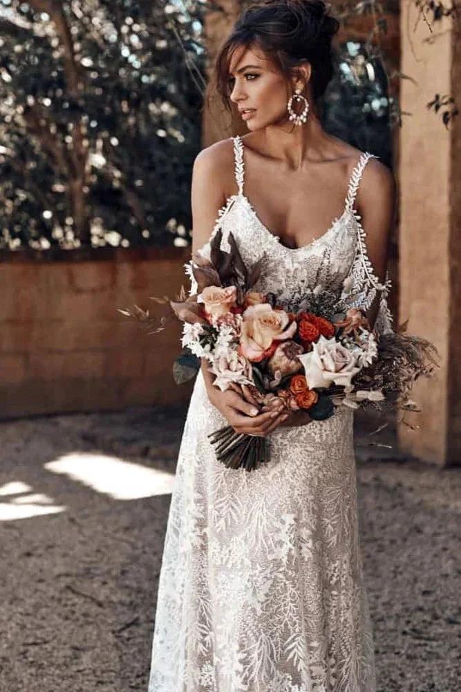 Ivory Bohemian Scoop Neckline Backless Beach Wedding Dress WD676 by pgmdress
