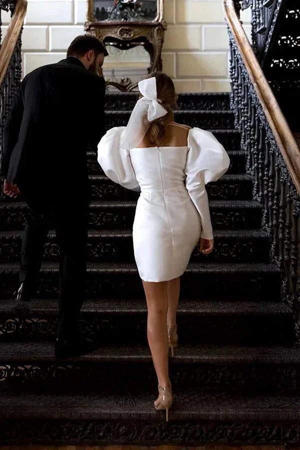 Ivory Puff Sleeves Short Wedding Dress Vintage Wedding Dress WD746 by pgmdress