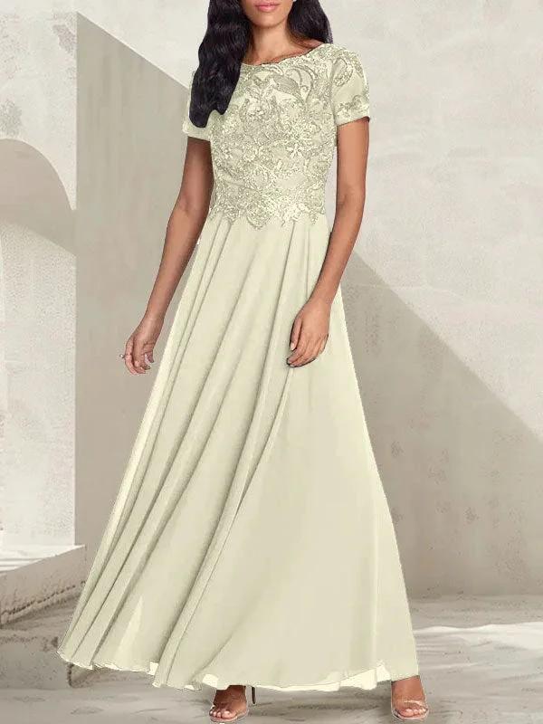 Charcoal Grey A-Line Scoop Long Mother of the Bride Dress With Beadings by Dreamylily