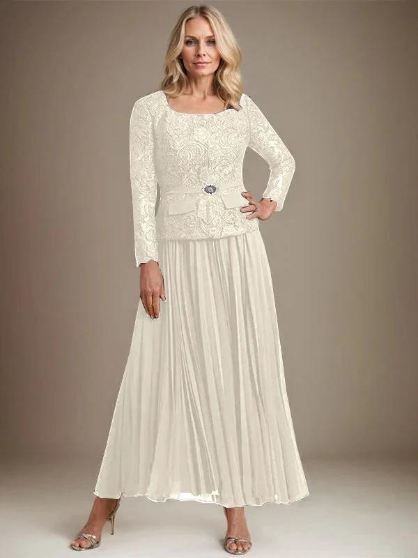 A-line Square Ankle-Length Chiffon Mother of the Bride Dress With Pleated by Dreamylily