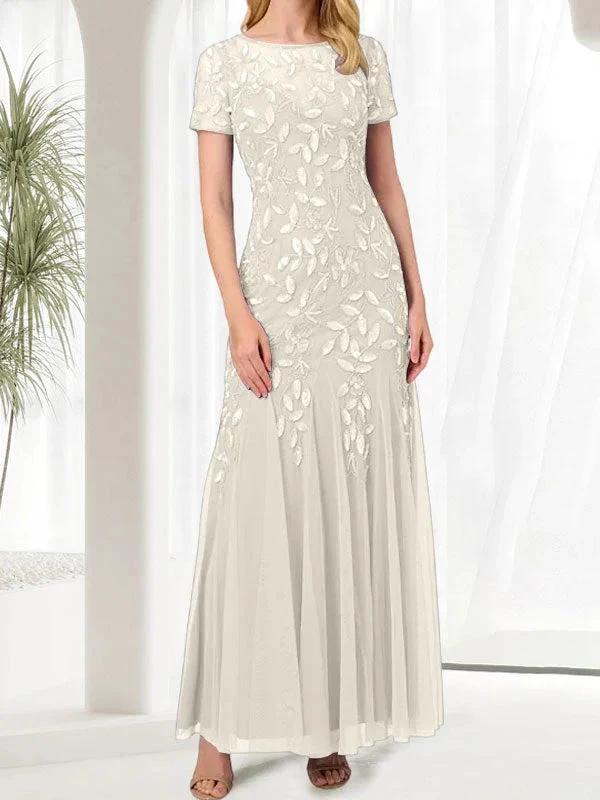Blue Mermaid Round Neck Long Mother of the Bride Dress With Beadings by Dreamylily