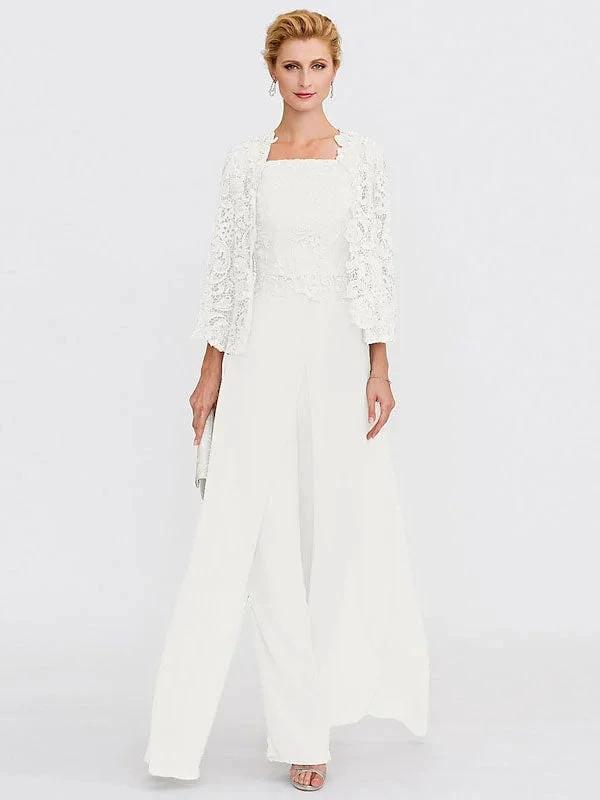 3 Piece Chiffon Square Neck Mother of the Bride Pantsuits with Jacket by Dreamylily