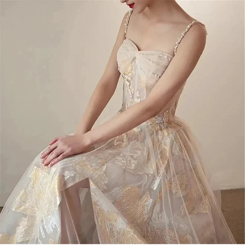 A-line Embroidered Flowers Tulle Prom Dress Stunning Evening Dress Y287 by simplepromdress