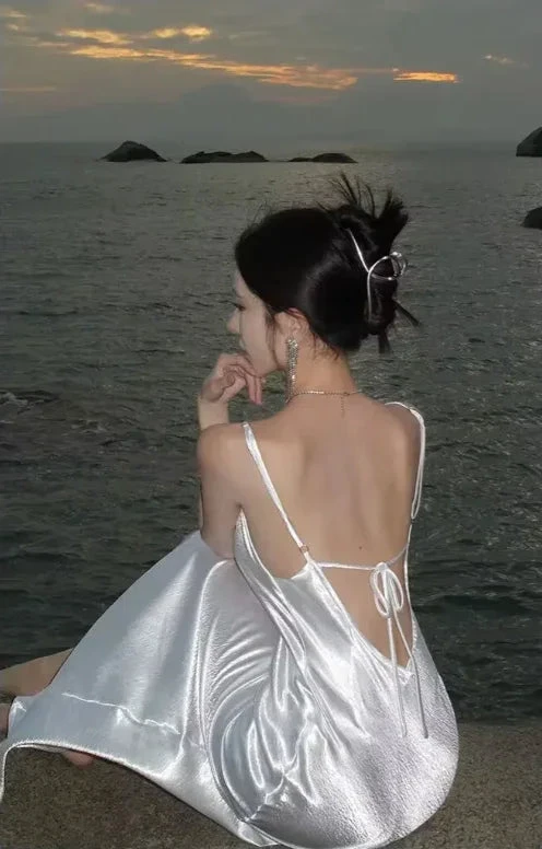 Simple White Satin Backless Long Prom Evening Dress Y7841 by simplepromdress
