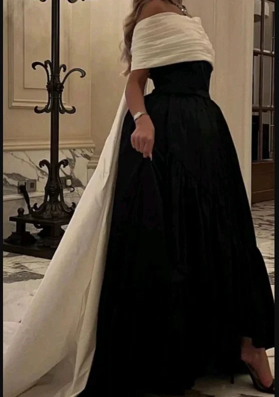 Luxury Black And White Satin Prom Dresses With Removable Tail Custom Made Cocktail Party Evening Dress Y5025 by simplepromdress