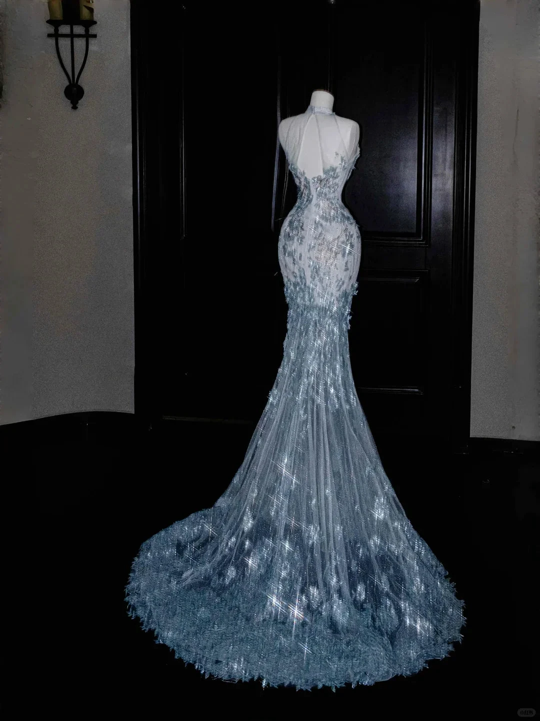 Dream Blue Tulle Sequins Appliques Mermaid Evening Dress Long Prom Dress Y8673 by simplepromdress