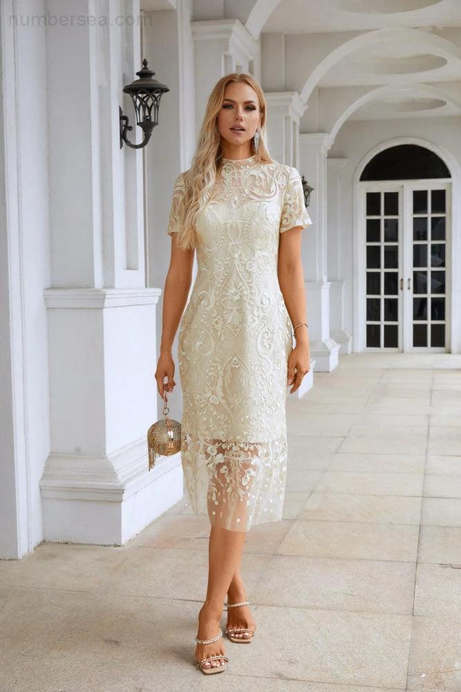Ladies embroidery short-sleeved Chinese style short evening dress party wedding shopping evening dress SY28105 by numbersea
